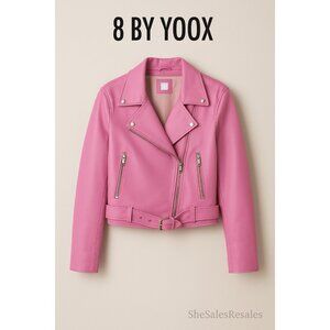 8 by YOOX Italian Made Pink Lambskin Leather Moto Jacket Size IT46/US14 Oversize